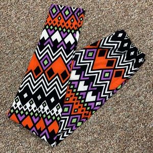WinWin Orange, blk, wht & green zig-zag super soft leggings L